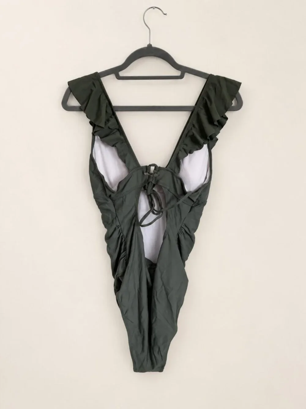 CUPSHE Olive Green Ruffle Lace-Up One-Piece Swimsuit Size L